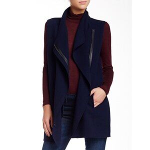 Vince Navy Blue Asymmetric Zip Sleeveless Wool Longline Vest Jacket